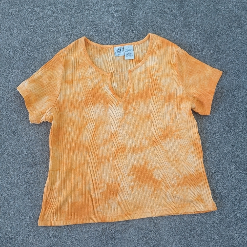 Women's 725 Originals Plus Size 4X Orange Striped V-Neck T-Shirt Cotton Tie Dye